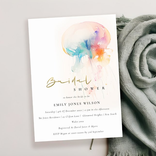Watercolor Underwater Jellyfish Bridal Shower Invitation (Creator Uploaded)
