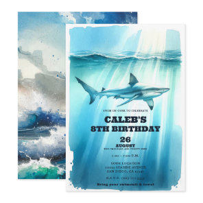 Watercolor Underwater Ocean Shark Birthday Party Invitation