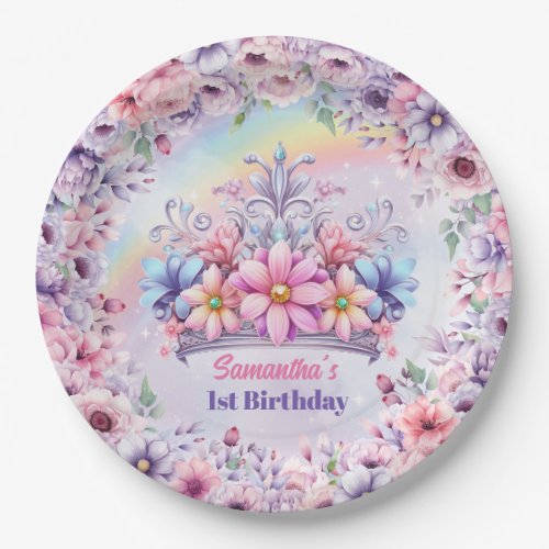 Watercolor Unicorn and Fairytale Princess Tiara Paper Plates