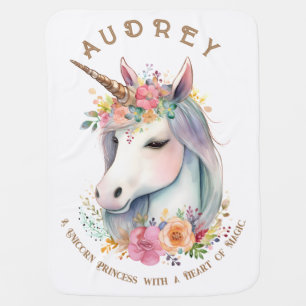Watercolor Unicorn and Floral Wreath Baby Blanket