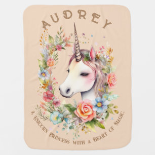 Watercolor Unicorn and Flowers Baby Blanket