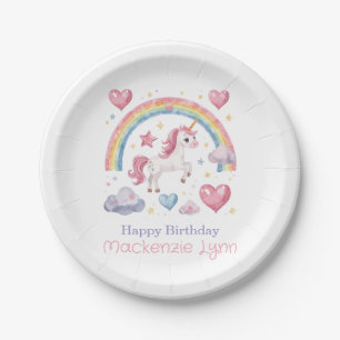 Watercolor Unicorn and Rainbow Birthday Party Paper Plates