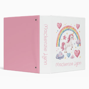 Watercolor Unicorn and Rainbow Custom Name 3 Ring Binder