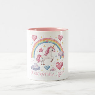 Watercolor Unicorn and Rainbow Custom Name Two-Tone Coffee Mug