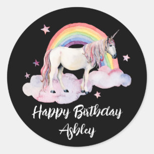 Watercolor Unicorn and Rainbow Personalized Classic Round Sticker