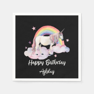 Watercolor Unicorn and Rainbow Personalized   Napkins