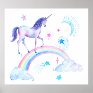 Watercolor Unicorn and Rainbow Poster