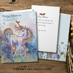 Watercolor Unicorn Believe I Magic Get Well Card