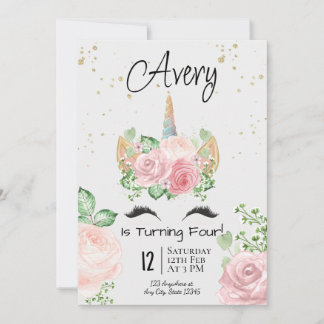 Watercolor Unicorn Birthday Party Invitation