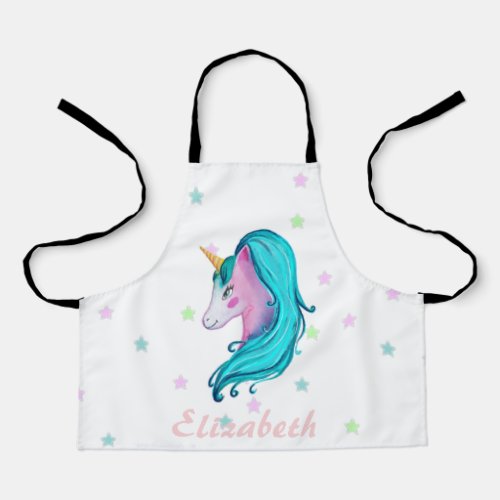 Watercolor Unicorn Colorful Stars _ Personalized Apron