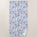 Watercolor Unicorn Crystals &amp; Roses Pattern Beach Towel