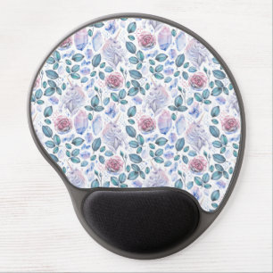 Watercolor Unicorn Crystals & Roses Pattern Gel Mouse Pad