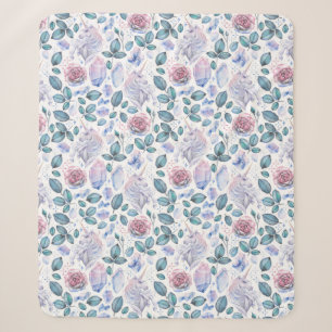 Watercolor Unicorn Crystals & Roses Pattern Sherpa Blanket