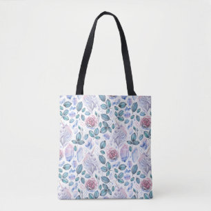 Watercolor Unicorn Crystals & Roses Pattern Tote Bag