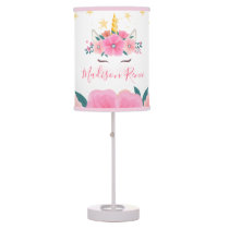 Watercolor Unicorn Face Floral Stars Baby Nursery Table Lamp