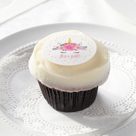 Watercolor Unicorn Face Floral Stars Baby Shower Edible Frosting