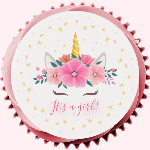 Baby Shower Treats 8 Watercolor Unicorn Face Floral Stars Baby Shower Edible Frosting Rounds