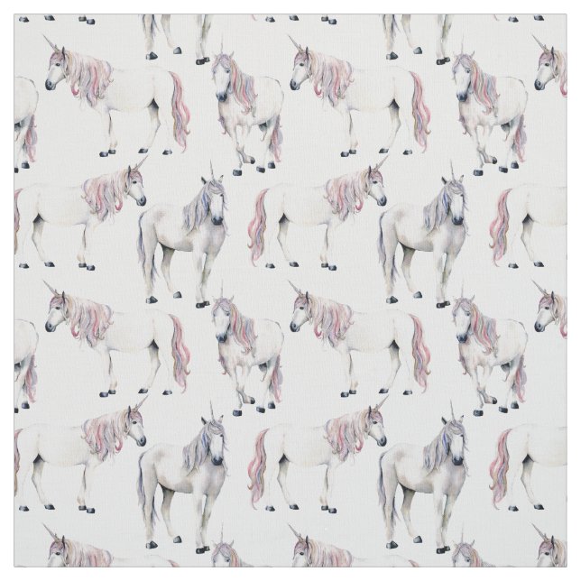 Watercolor Unicorn Fairy Tale Pattern Fabric (Swatch)