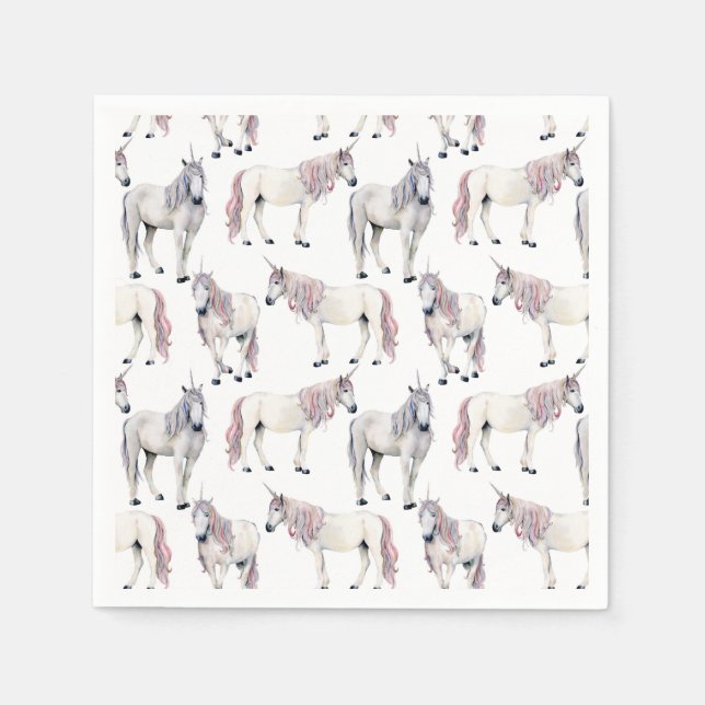 Watercolor Unicorn Fairy Tale Pattern Napkins (Front)