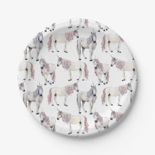 Watercolor Unicorn Fairy Tale Pattern Paper Plates