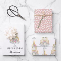 Watercolor Unicorn  First Birthday Girl Invitation Wrapping Paper Sheets