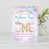 Watercolor Unicorn First Birthday Invitation (Standing Front)