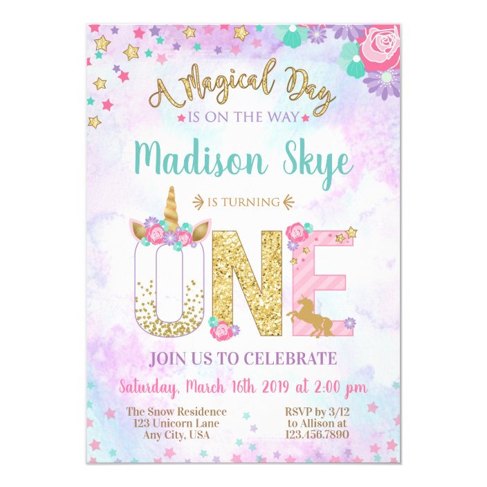 Watercolor Unicorn First Birthday Invitation Zazzle Com