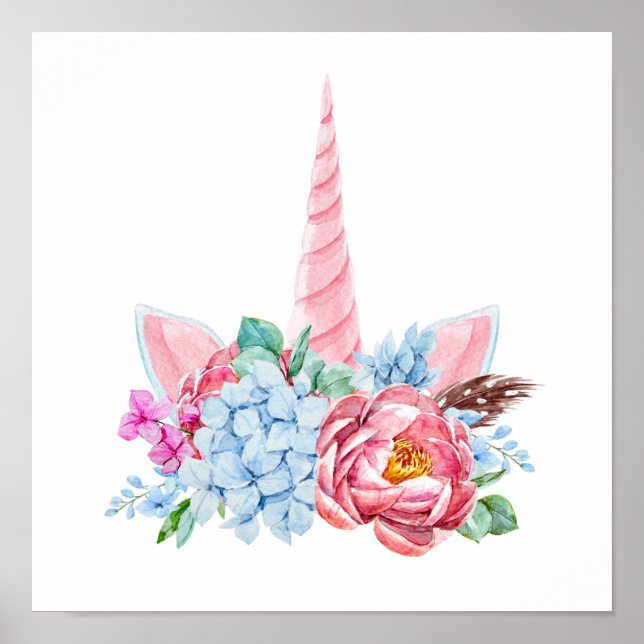 Watercolor Unicorn Floral Crown Poster (Front)