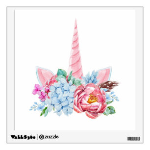 Watercolor Unicorn Floral Crown Wall Decal