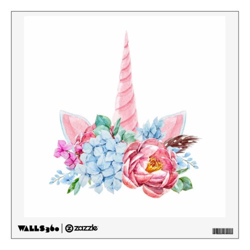 Watercolor Unicorn Floral Crown Wall Decal