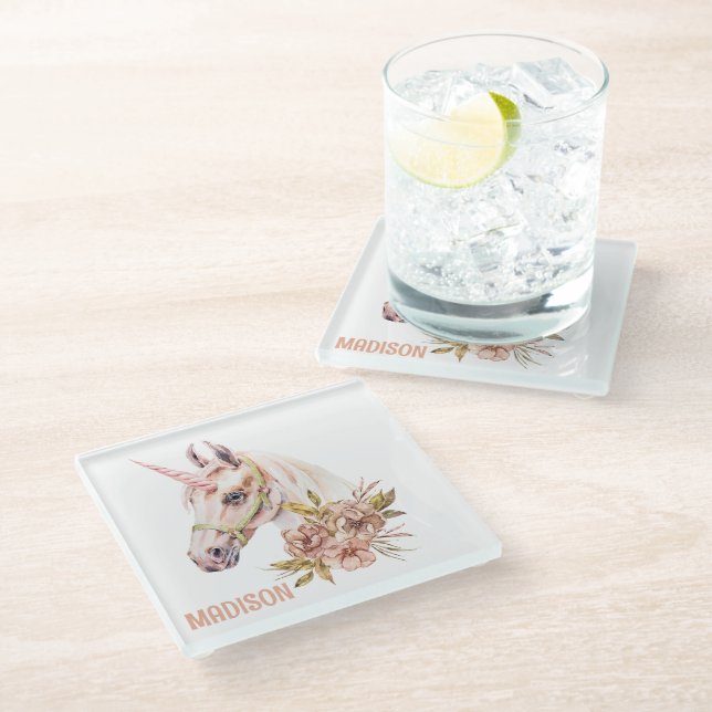 Watercolor Unicorn  Glass Coaster (Angled)