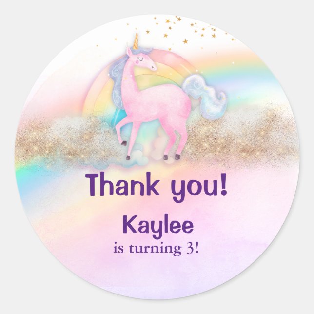 Watercolor Unicorn Holographic Classic Round Sticker (Front)