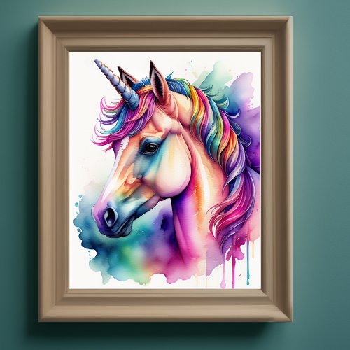 Watercolor Unicorn in Candy Colors II Poster