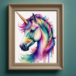Watercolor Unicorn in Candy Colors Poster