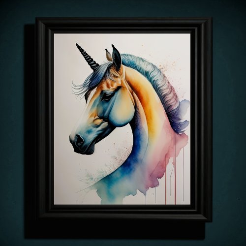 Watercolor Unicorn in Soft Muted Colors II Poster