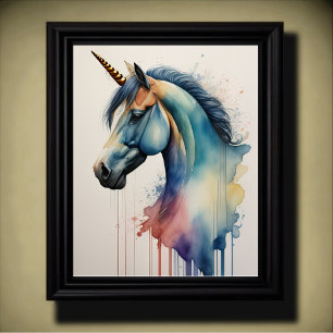 Watercolor Unicorn in Soft Muted Colors Poster