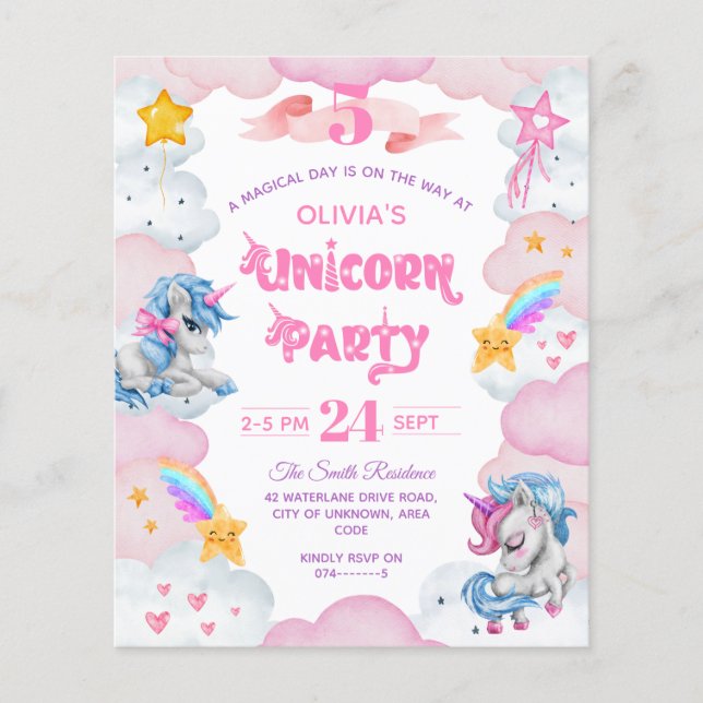 Watercolor Unicorn Kid Birthday Invitation (Front)