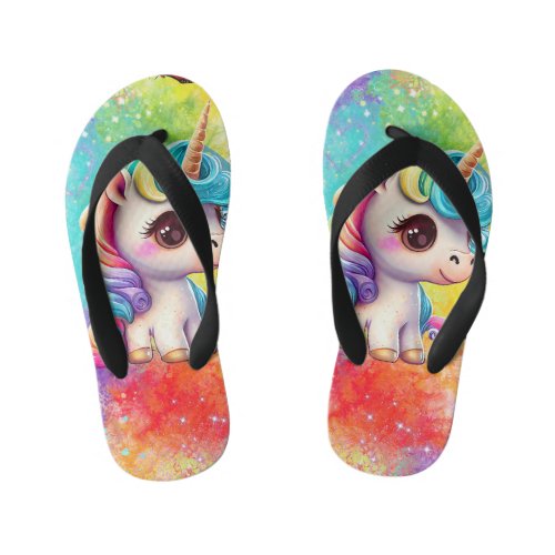 Watercolor Unicorn Kids Flip Flops