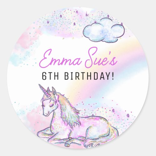 Watercolor Unicorn Magical Day Girls Birthday Classic Round Sticker