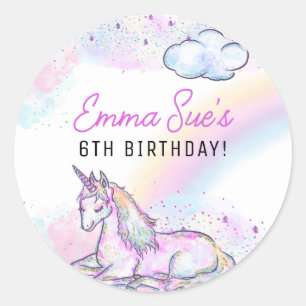 Watercolor Unicorn Magical Day Girl's Birthday Classic Round Sticker
