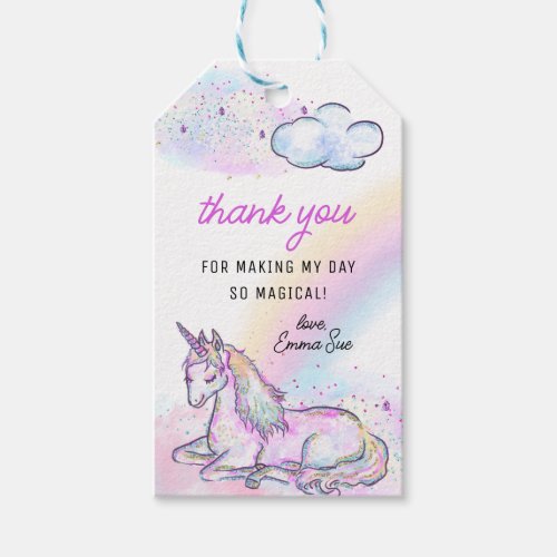 Watercolor Unicorn Magical Day Girls Birthday Gift Tags
