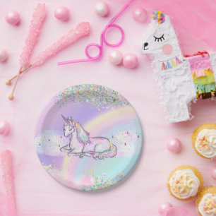 Watercolor Unicorn Magical Day Girl's Birthday Paper Plates