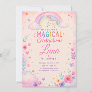 Watercolor Unicorn Party Invite
