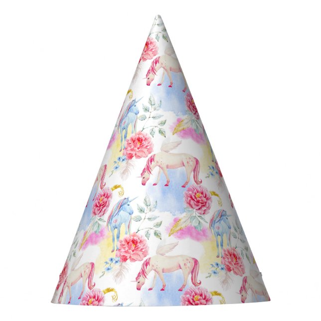 Watercolor Unicorn & Pegasus Pattern Party Hat (Front)