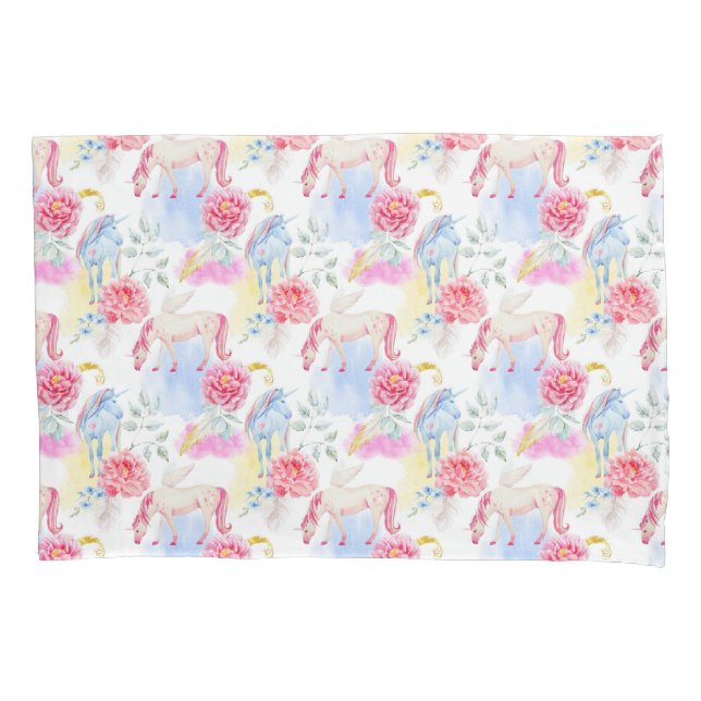 Watercolor Unicorn & Pegasus Pattern Pillow Case (Front-Left)
