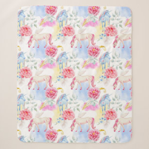 Watercolor Unicorn & Pegasus Pattern Sherpa Blanket
