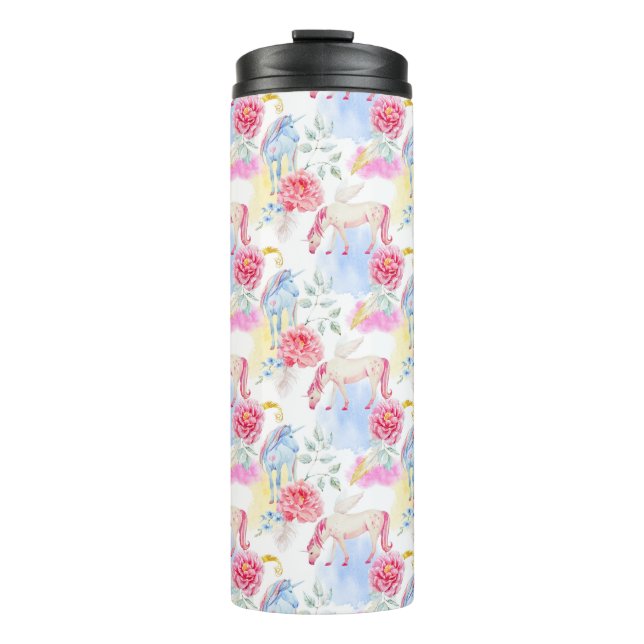 Watercolor Unicorn & Pegasus Pattern Thermal Tumbler (Front)