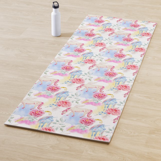 Watercolor Unicorn & Pegasus Pattern Yoga Mat (In Situ)