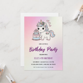 watercolor unicorn rainbow birthday invitation