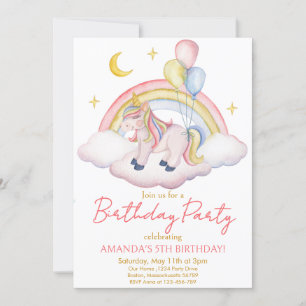 Watercolor Unicorn rainbow birthday Invitation